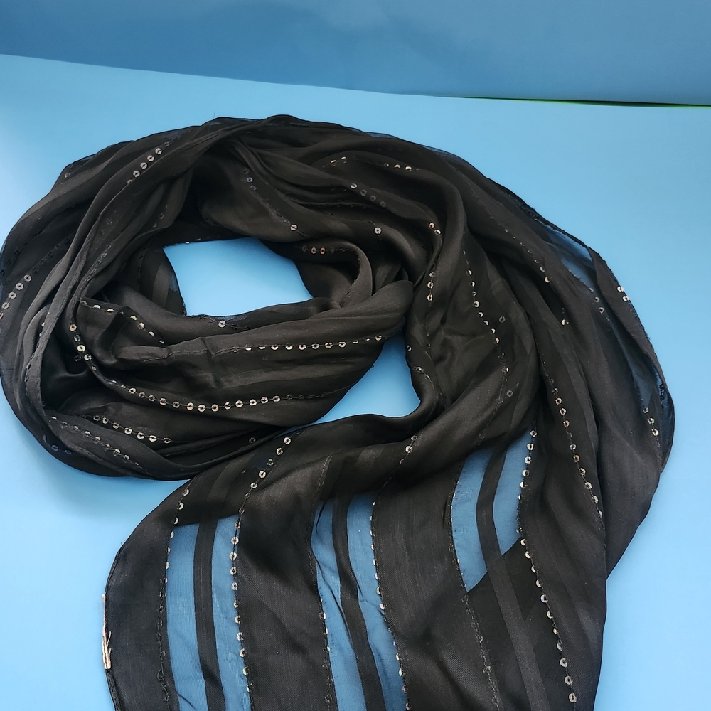 Black Evening Sequin Scarf Not Labelled - Picture 2 of 2